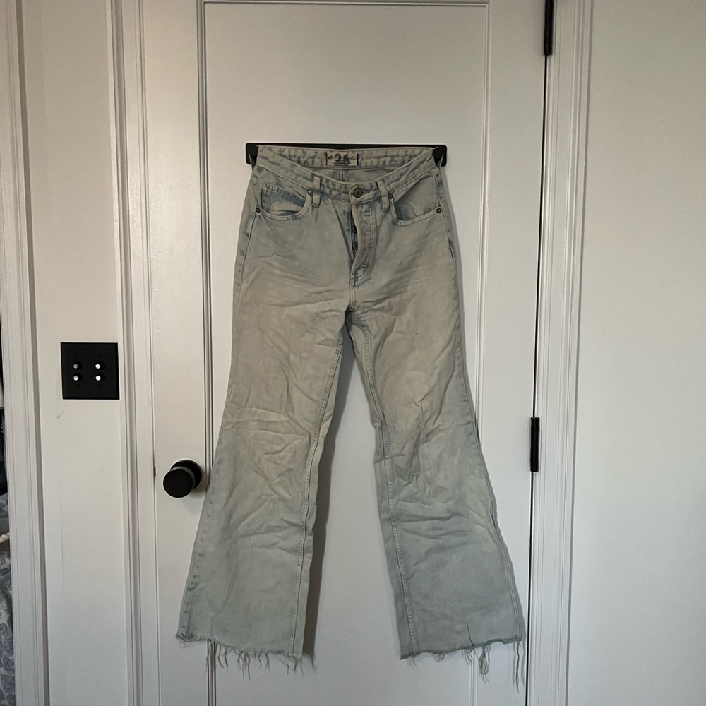 Free People distressed light denim wide leg jeans
